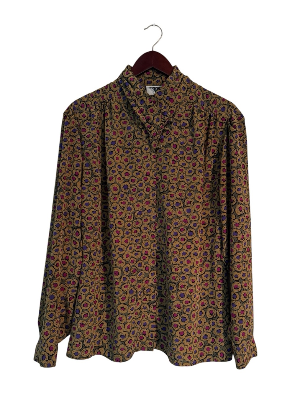 VTG 80s 90s Jacques Vert Abstract Print Blouse Draped Neck Top UK 18 US 14